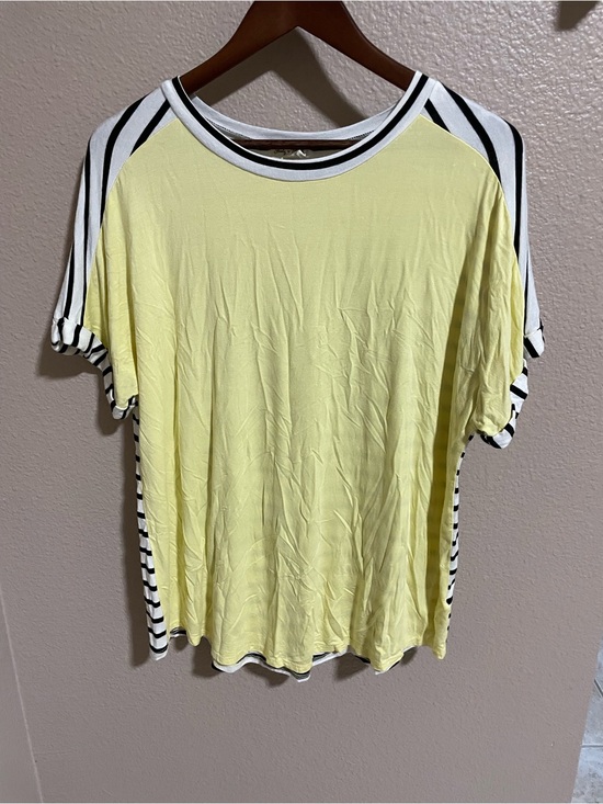Lovely Melody Tops - Lovely Melody Yellow Short-Sleeve Tee with Black & White Stripe Accents